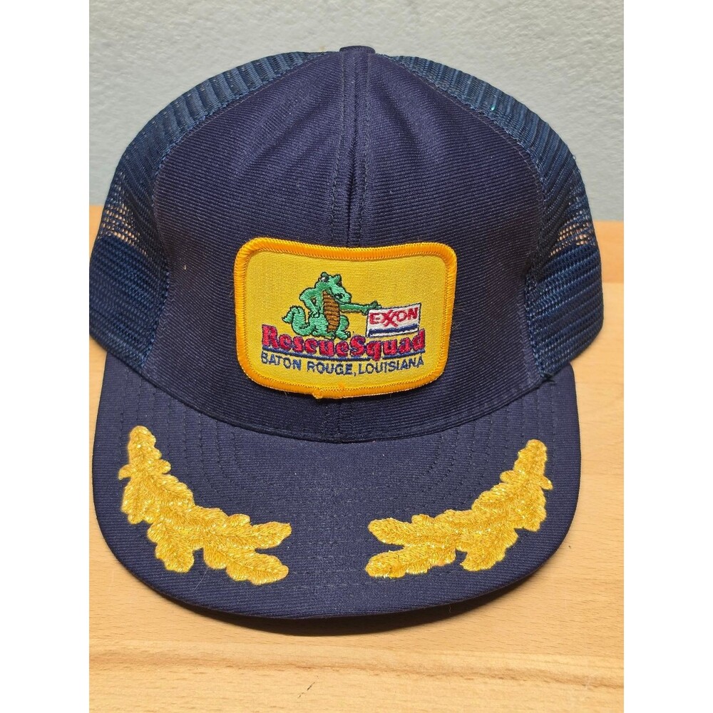 Exxon Rescue Squad Trucker Hat Men's OSFA Navy Blue Snapback USA Scrambled Eggs